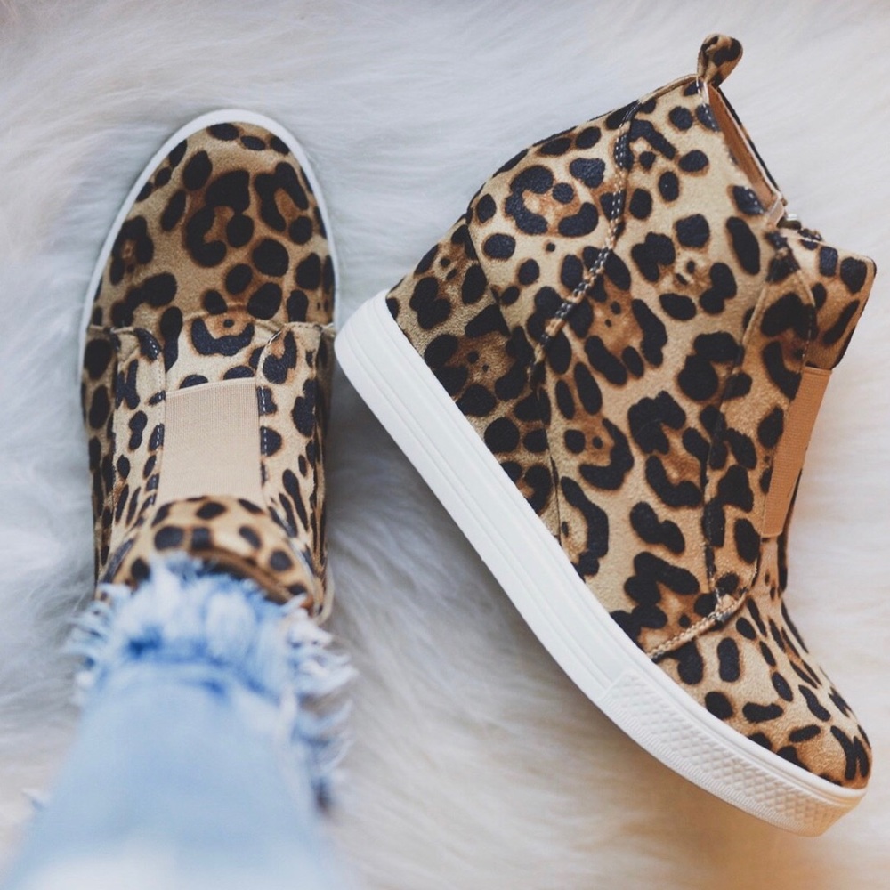 LEOPARD Print Platform Wedge Sneakers - Picture 3 of 3